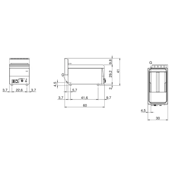 Friteuse | FUN 600 | Aardgas | 8L | ≤190°C | 6.8kW | Aftapkraan | Piëzo Ontsteking | 300x600x410(h)mm