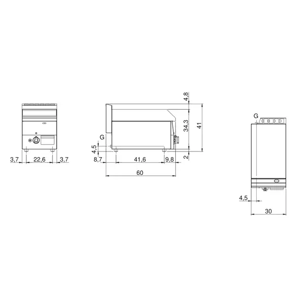Bak-/Grillplaat | FUN 600 | Gas | Glad Oppervlak 296x470 (Verchroomd) | 5.2kW | Piëzo Ontsteking | 300x600x410(h)mm