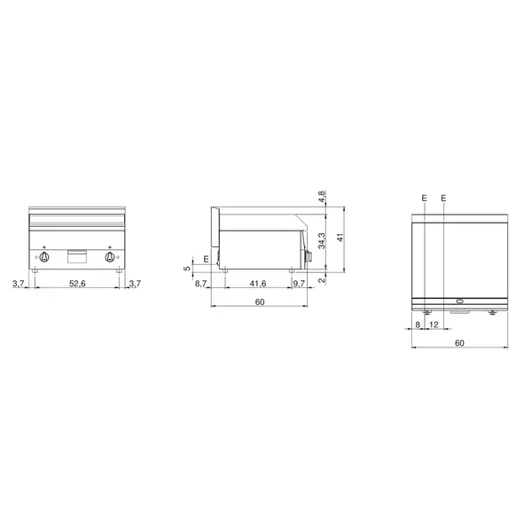 Bak-/Grillplaat | FUN 600 | Elektrisch | Glad/Gegroefd Oppervlak 596x470 (Staal) | 6kW (400V) | 600x600x410(h)mm