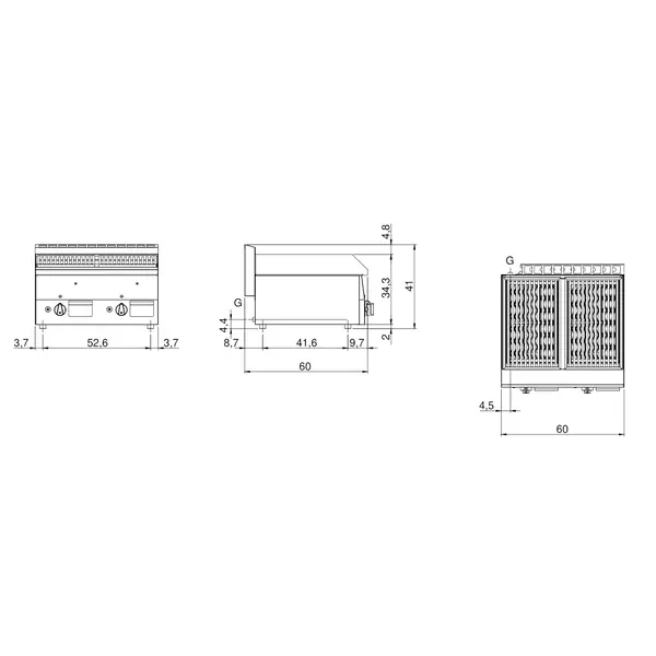 Lavasteengrill | FUN 600 | Gas | Oppervlak 540x440 (Gietijzer) | 11kW | Piëzo Ontsteking | 600x600x410(h)mm