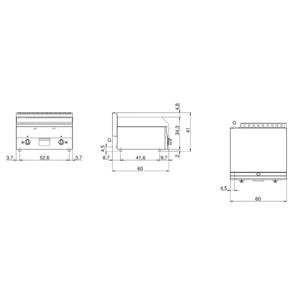Bak-/Grillplaat | FUN 600 | Gas | Glad Oppervlak 596x470 (Verchroomd) | 10.4kW | Piëzo Ontsteking | 600x600x410(h)mm