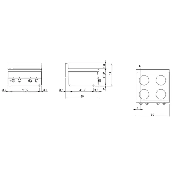 Glaskeramisch Fornuis | FUN 600 | Elektrisch | 4 Kookpunten (Ø200) | 8.6kW (400V) | 600x600x410(h)mm