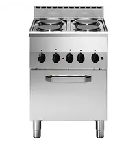 Modular Fornuis + Heteluchtoven | FUN 600 | Elektrisch | 4 Kookpunten (Ø220) + Oven (2/3 GN) | 11kW (400V) | 600x600x859/957(h)mm 