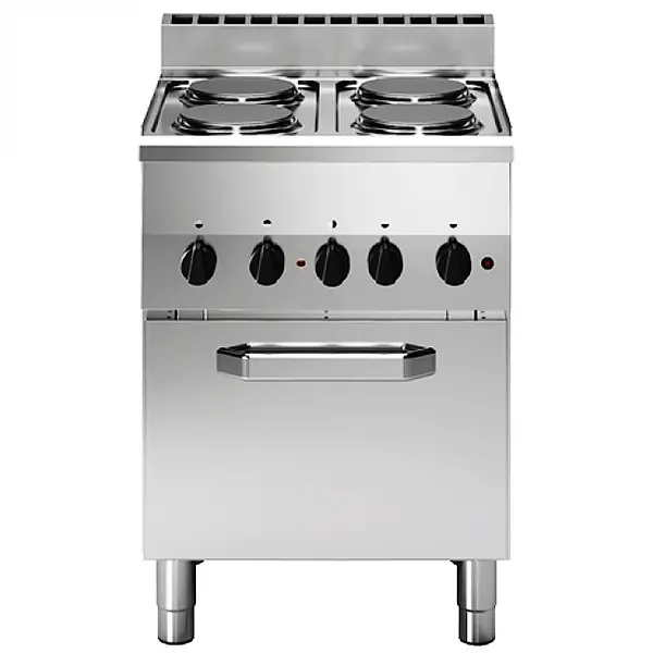 Fornuis + Heteluchtoven | FUN 600 | Elektrisch | 4 Kookpunten (Ø220) + Oven (2/3 GN) | 11kW (400V) | 600x600x859/957(h)mm