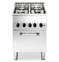 Modular Fornuis + Heteluchtoven | FUN 600 | Gas/Elektrisch | 4 Branders (2x 3.3kW + 2x 3.6kW) + 2/3 GN Oven (3kW-230V) | Piëzo Ontsteking | 600x600x859/957(h)mm 