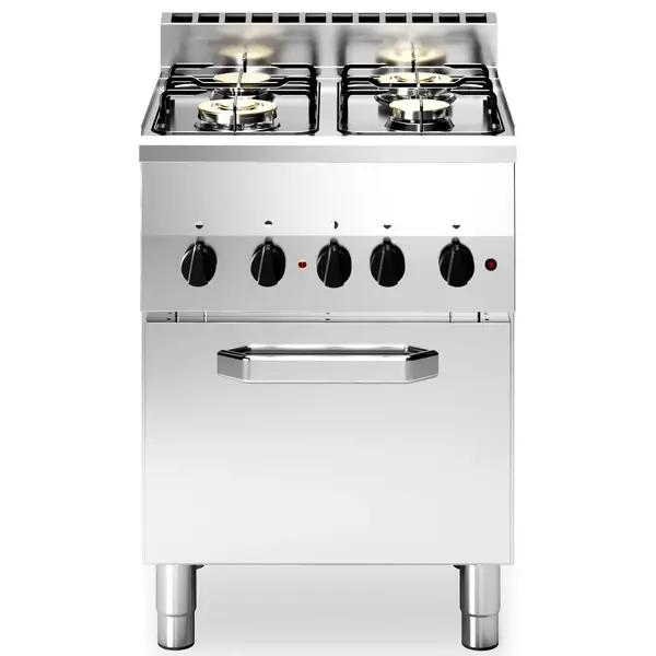 Fornuis + Heteluchtoven | FUN 600 | Gas/Elektrisch | 4 Branders (2x 3.3kW + 2x 3.6kW) + 2/3 GN Oven (3kW-230V) | Piëzo Ontsteking | 600x600x859/957(h)mm