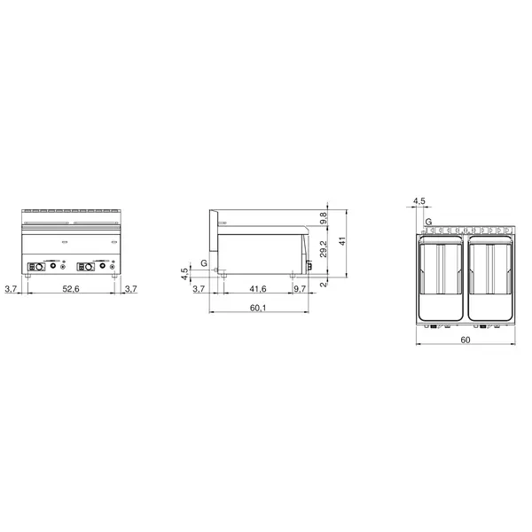 Friteuse | FUN 600 | Aard-/Propaangas | 8+8L | ≤190°C | 13.6kW | Aftapkranen | Piëzo Ontsteking | 600x600x410(h)mm