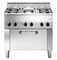Modular Fornuis + Heteluchtoven | FUN 600 | Elektrisch | 5 Kookpunten (Ø220) + Oven (1/1 GN) | 13kW (400V) | 900x600x859/957(h)mm 
