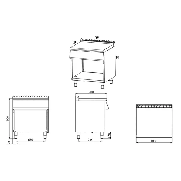 Neutrale Werkunit | BASE 900 | RVS | Open Onderkast | Achteropstand | 800x900x900(h)mm