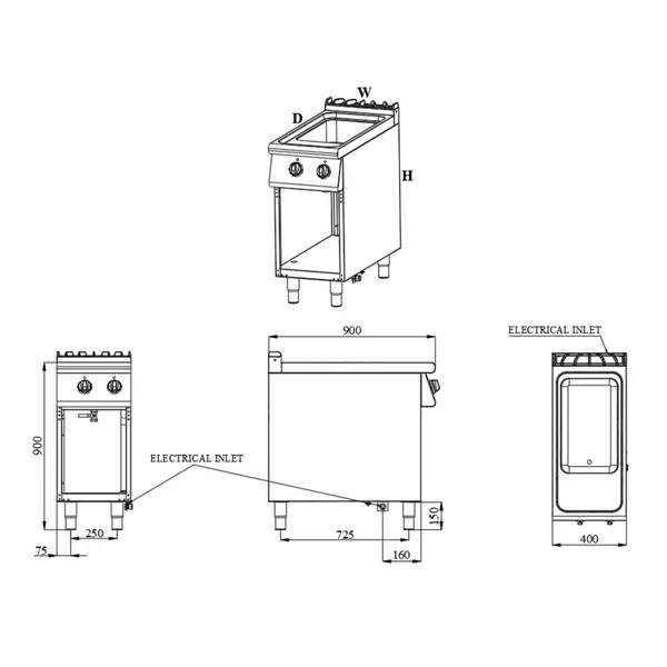 Bain-Marie | BASE 900 | Elektrisch | 1/1 GN | 1kW (230V) | Aftapkraan | Open Onderkast | 400x900x900(h)mm