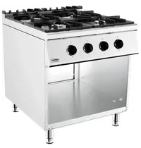 CombiSteel Fornuis | BASE 900 | Gas | 4 Branders (4x 8.5kW) | Waakvlam | Open Onderkast | 800x900x900(h)mm 
