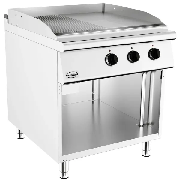 Bak-/Grillplaat | BASE 900 | Elektrisch | Glad/Gegroefd Oppervlak 792x670 (RVS) | 50°C/300°C | 12kW (400V) | Open Onderkast | 800x900x900(h)mm
