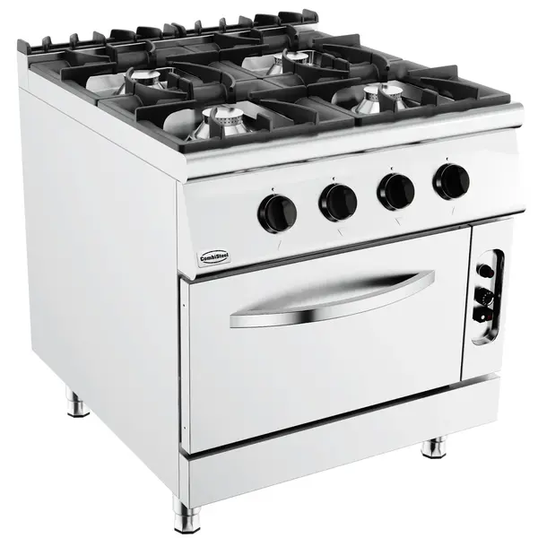 Fornuis + Oven | BASE 900 | Gas | 4 Branders (4x 8.5kW) + 2/1 GN Oven (6kW) | Waakvlam/Piëzo | 800x900x900(h)mm