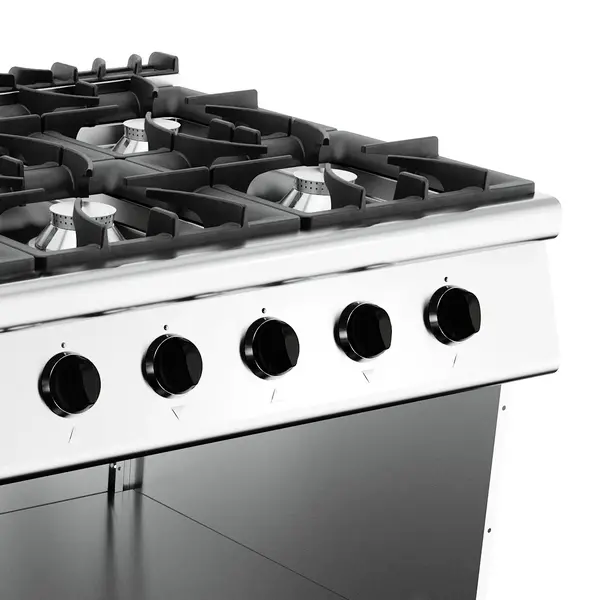 Fornuis | BASE 900 | Gas | 6 Branders (6x 8.5kW) | Waakvlam | Open Onderkast | 1200x900x900(h)mm