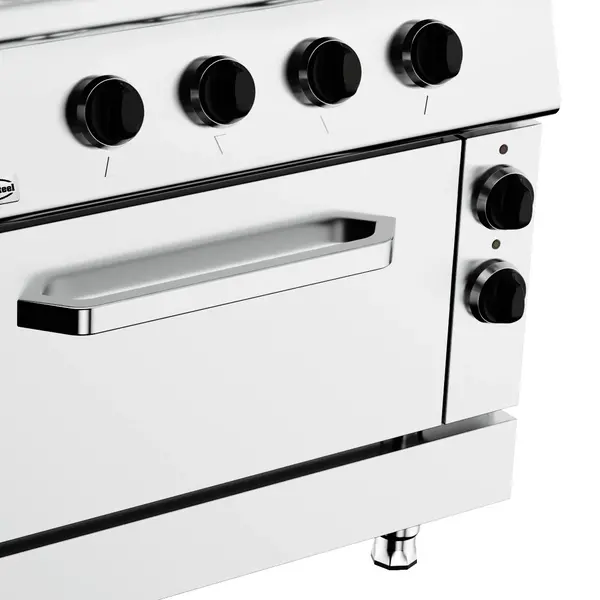 Fornuis + Oven | BASE 900 | Gas/Elektrisch | 4 Branders (4x 8.5kW) + 2/1 GN Oven (6kW-400V) | Waakvlam | 800x900x900(h)mm