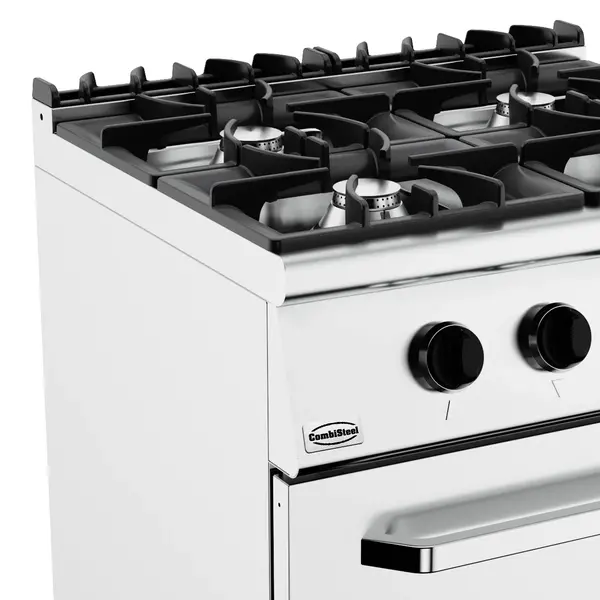 Fornuis + Oven | BASE 900 | Gas/Elektrisch | 4 Branders (4x 8.5kW) + 2/1 GN Oven (6kW-400V) | Waakvlam | 800x900x900(h)mm