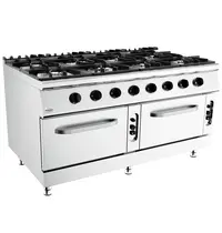 CombiSteel Fornuis + 2 Ovens | BASE 900 | Gas | 8 Branders (8x 8.5kW) + 2/1 GN Ovens (2x 6kW) | Waakvlam/Piëzo | 1600x900x900(h)mm 