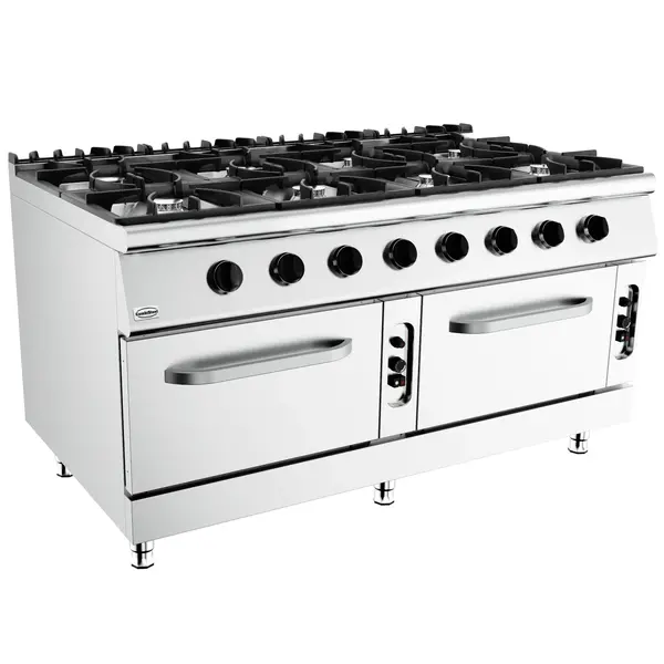 Fornuis + 2 Ovens | BASE 900 | Gas | 8 Branders (8x 8.5kW) + 2/1 GN Ovens (2x 6kW) | Waakvlam/Piëzo | 1600x900x900(h)mm