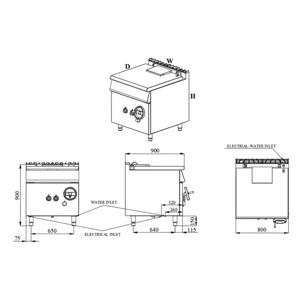 Kantelbare Braadpan | BASE 900 | Elektrisch | 80L | 50°C/300°C | 12kW (400V) | Vulkraan | 800x900x900(h)mm
