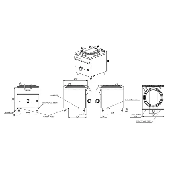 Kookketel | BASE 900 | Gas | 150L | 60ºC/180ºC | Indirecte Verhitting | 20kW | Piëzo Ontsteking | Vulkraan (Warm/Koud) + Aftapkraan | 800x900x900(h)mm