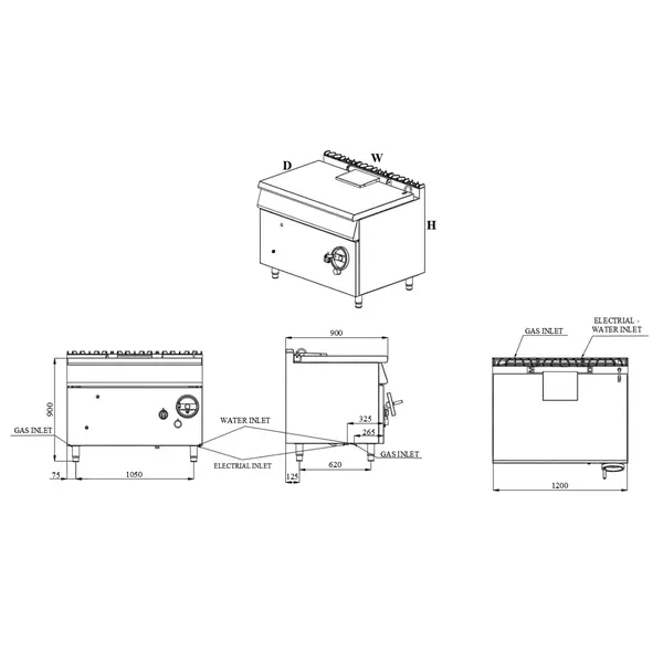 Kantelbare Braadpan | BASE 900 | Gas | 120L | 50°C/300°C | 30kW | Vulkraan (230V) | 1200x900x900(h)mm