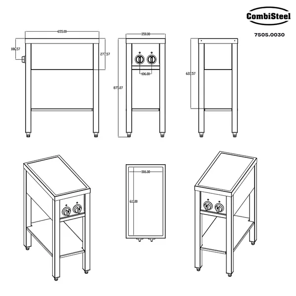 Inductiefornuis | 2 Kookpunten | 7kW (400V) | Open Onderstel | 355x655x875(h)mm