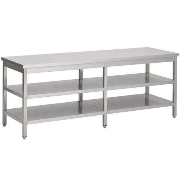 Werktafel | RVS | Dubbel Bodemschap | Diepte 600 | Hoogte 900 | Breedte 700-2900 | Zelfmontage