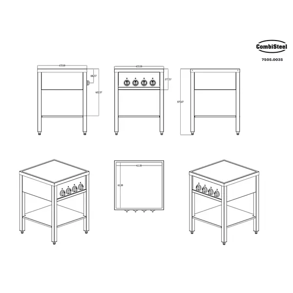 Inductiefornuis | 4 Kookpunten | 14kW (400V) | Open Onderstel | 655x655x875(h)mm