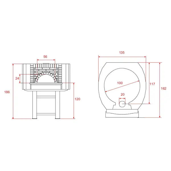 Pizzaoven | SERIE DC | Hout | 4x Ø30cm | Incl. Onderstel | 1350x1620x1860(h)mm