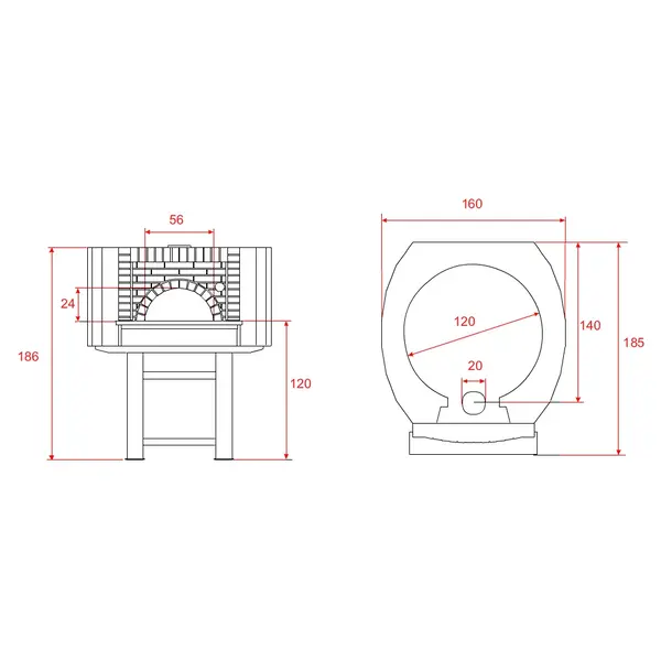 Pizzaoven | SERIE DC | Hout | 7x Ø30cm | Incl. Onderstel | 1600x1850x1860(h)mm