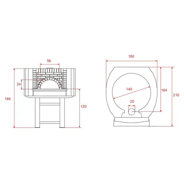 Pizzaoven | SERIE DC | Hout | 10x Ø30cm | Incl. Onderstel | 1800x2100x1860(h)mm