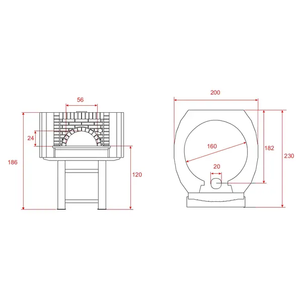 Pizzaoven | SERIE DC | Hout | 13x Ø30cm | Incl. Onderstel | 2000x2300x1860(h)mm