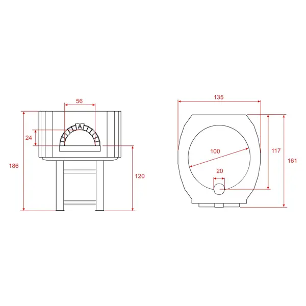 Pizzaoven | SERIE DS | Hout | 4x Ø30cm | Incl. Onderstel | 1350x1610x1860(h)mm