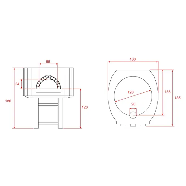 Pizzaoven | SERIE DS | Hout | 7x Ø30cm | Incl. Onderstel | 1600x1850x1860(h)mm