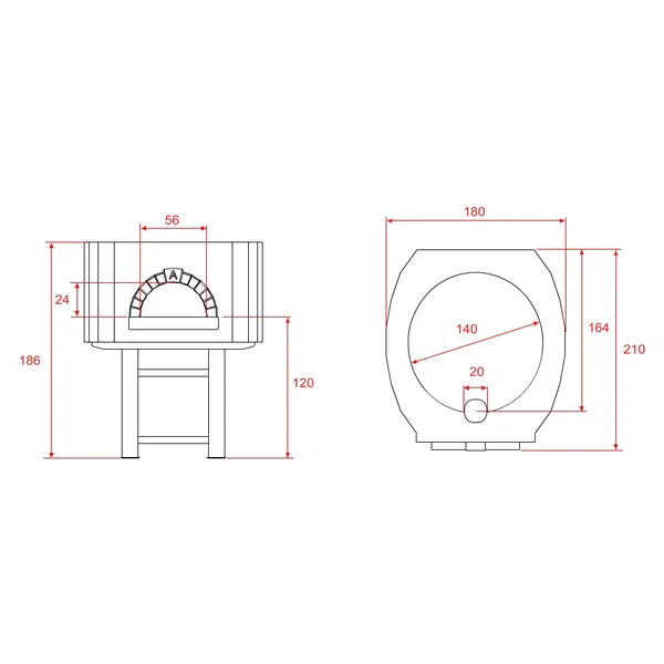 Pizzaoven | SERIE DS | Hout | 10x Ø30cm | Incl. Onderstel | 1800x2100x1860(h)mm