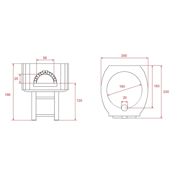 Pizzaoven | SERIE DS | Hout | 13x Ø30cm | Incl. Onderstel | 2000x2300x1860(h)mm
