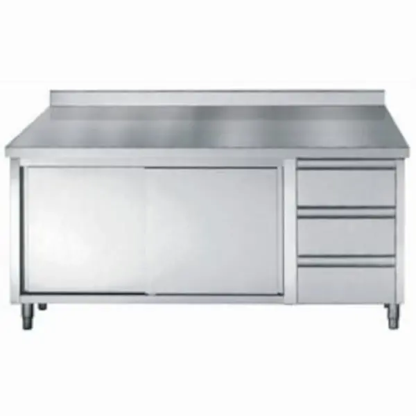 Werkbank | PRIME | RVS | Schuifdeuren + Laden (Rechts) | Diepte 700 | Hoogte 850 | Breedte 1600-2000 | Achteropstand