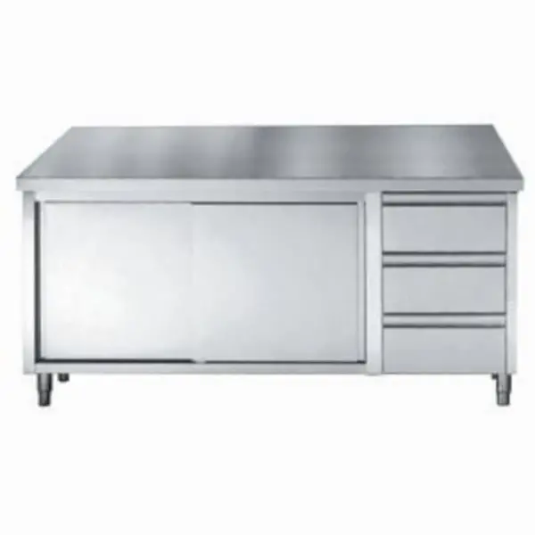 Werkbank | PRIME | RVS | Schuifdeuren + Laden (Rechts) | Diepte 700 | Hoogte 850 | Breedte 1600-2000