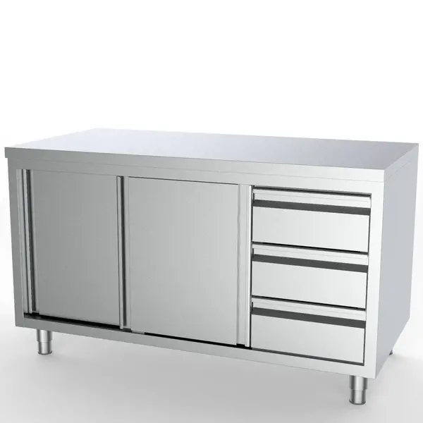 Werkbank | ESSENTIAL | RVS | Schuifdeuren + Laden (Rechts) | Diepte 700 | Hoogte 850 | Breedte 1400-2000