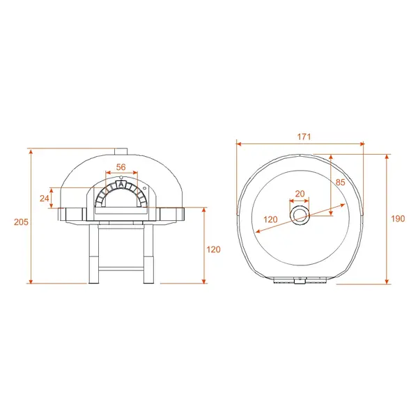 Pizzaoven | SERIE DK (SILICONE) | Hout | 7x Ø30cm | Div. Kleuren | Incl. Onderstel | 1710x1900x2050(h)mm