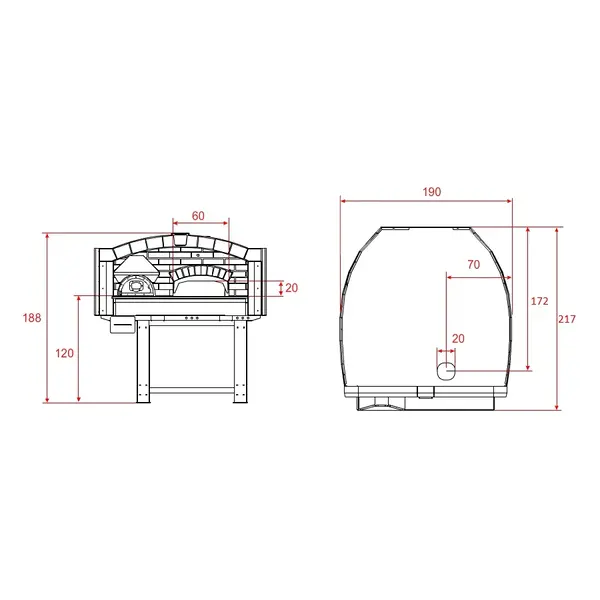 Pizzaoven | SERIE DV | Hout | 9x Ø30cm | Incl. Onderstel | 1900x2170x1880(h)mm