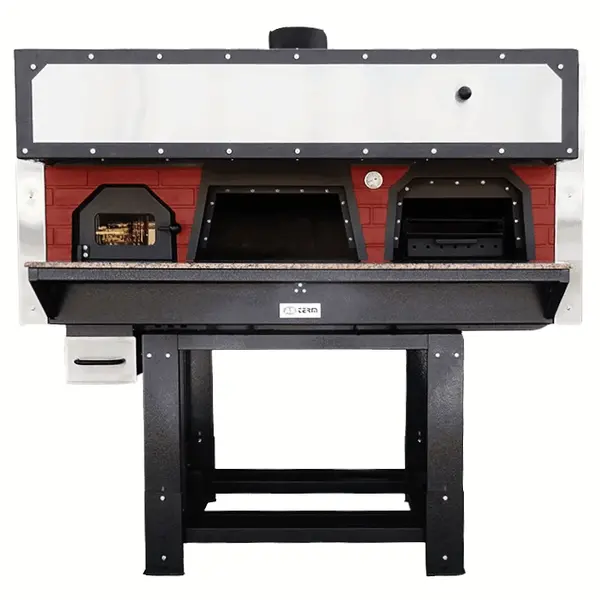 Pizzaoven + Barbecue | SERIE DFB | Hout | 6x Ø30cm + BBQ (40x50cm) | Incl. Onderstel | 2020x1700x2000(h)mm