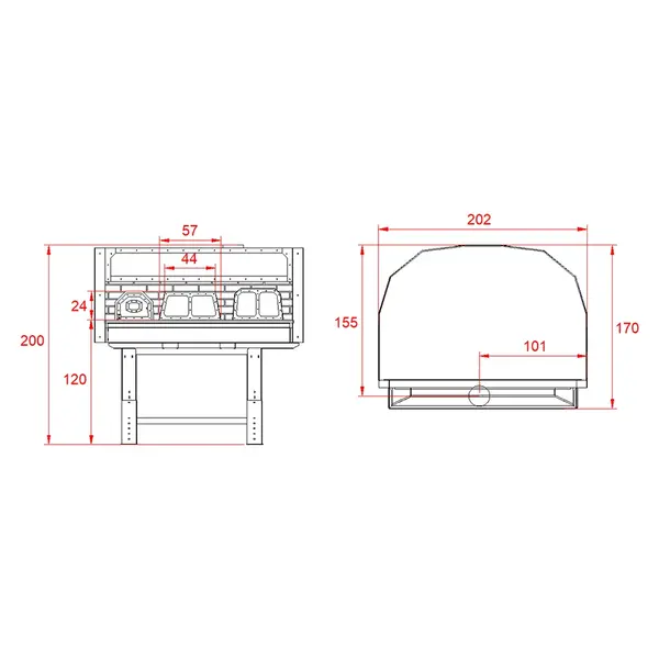 Pizzaoven + Barbecue | SERIE DFB | Hout | 6x Ø30cm + BBQ (40x50cm) | Incl. Onderstel | 2020x1700x2000(h)mm