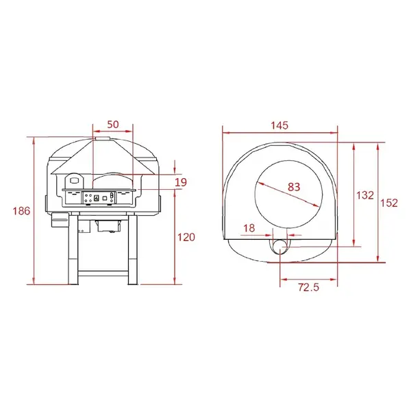 Roterende Pizzaoven | SERIE DRK (SILICONE) | Hout | 4x Ø30cm | 230V | Div. Kleuren | Incl. Onderstel | 1450x1520x1860(h)mm