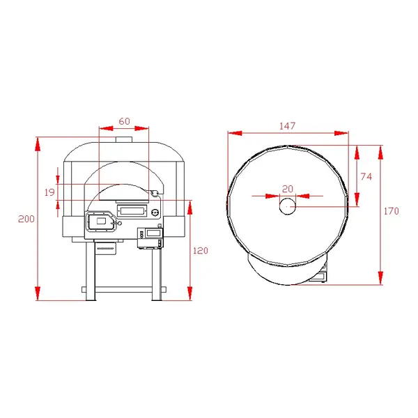 Roterende Pizzaoven | SERIE DRK (SILICONE) | Hout | 6x Ø30cm | 230V | Div. Kleuren | Incl. Onderstel | 1470x1700x2000(h)mm