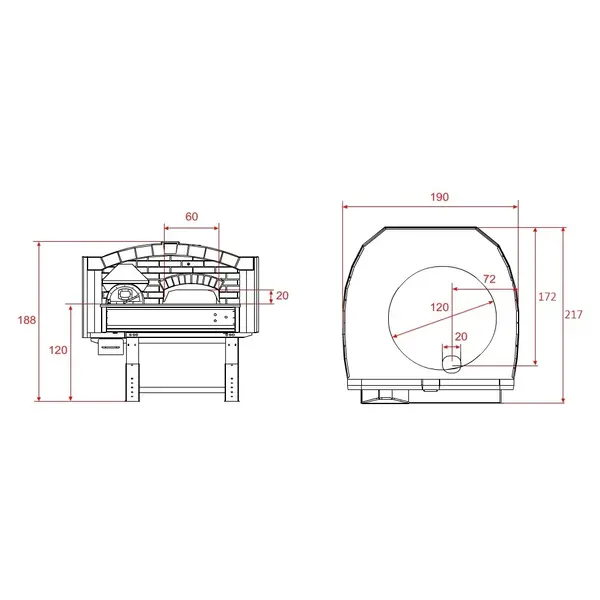 Roterende Pizzaoven | SERIE DR | Hout | 9x Ø30cm | 230V | Incl. Onderstel | 1900x2170x1880(h)mm