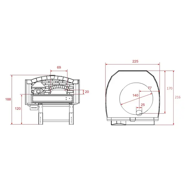Roterende Pizzaoven | SERIE DR | Hout | 13x Ø30cm | 230V | Incl. Onderstel | 2250x2160x1880(h)mm