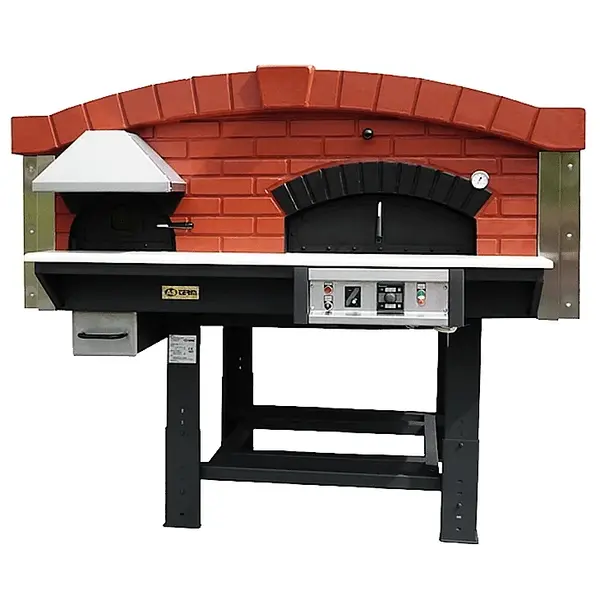 Pizzaoven | SERIE MIX-V | Gas/Hout | 13x Ø30cm | 30kW | 230V | Incl. Onderstel | 2250x2160x1880(h)mm