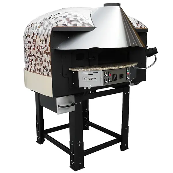 Roterende Pizzaoven | SERIE MIX-RK (MOSAIC) | Gas/Hout | 4x Ø30cm | 22kW | 230V | Div. Kleuren/Designs | Incl. Onderstel | 1450x1520x1860(h)mm