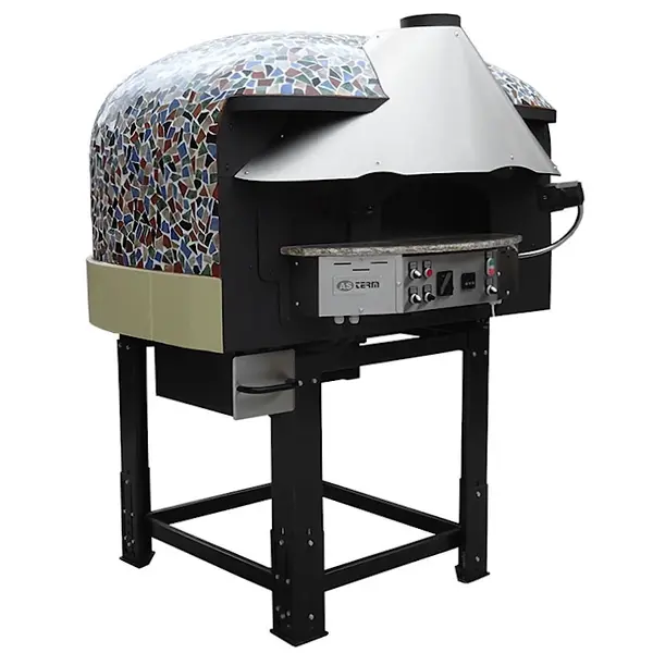 Roterende Pizzaoven | SERIE MIX-RK (MOSAIC) | Gas/Hout | 4x Ø30cm | 22kW | 230V | Div. Kleuren/Designs | Incl. Onderstel | 1450x1520x1860(h)mm